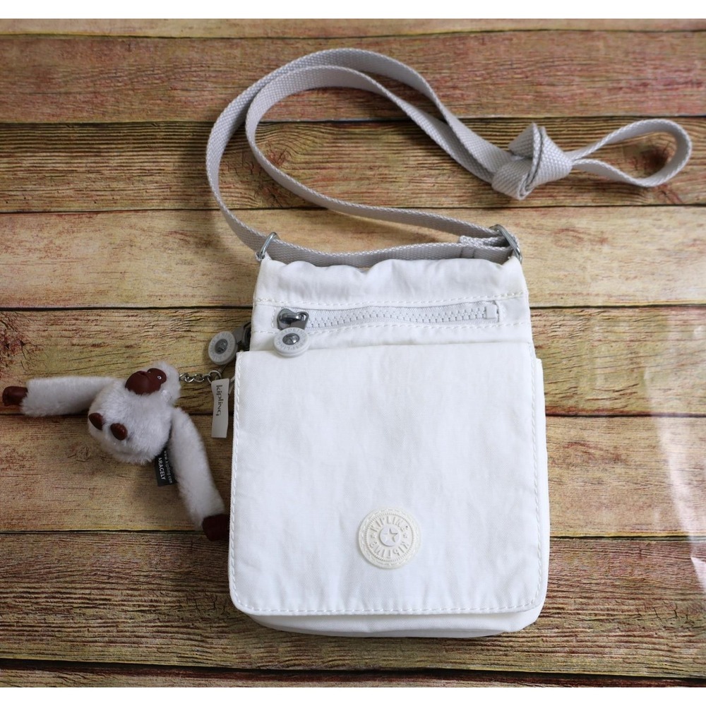 Genuine Kipling Eldorado Nylon Crossbody Sling Bag Alabaster + Monkey Keychain